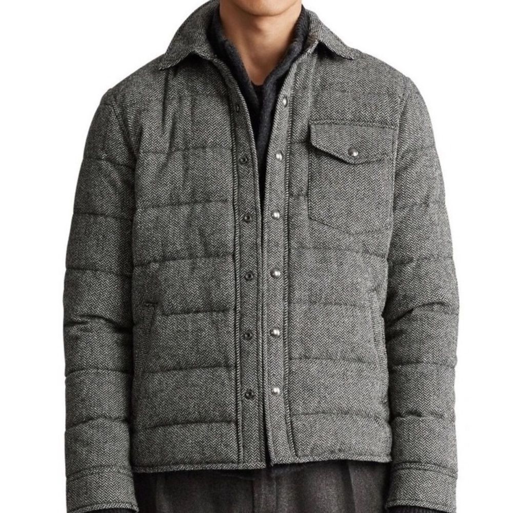 Polo Ralph Lauren Herringbone Tweed Wool Puffer Down Shirt Jacket Size Men’s XL